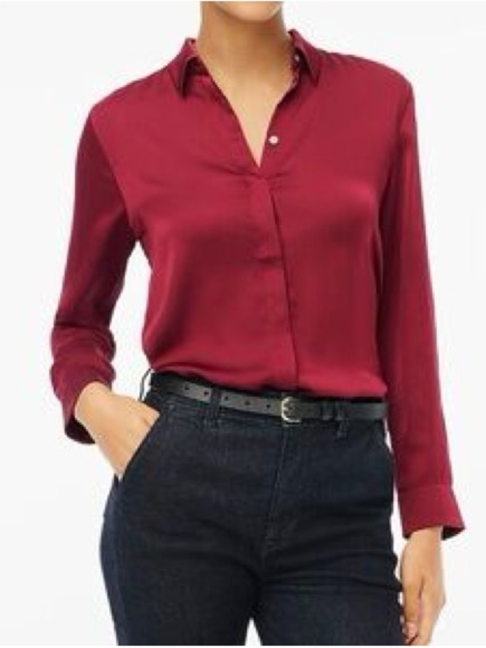 J. Crew Factory - NWOT - Drapey Satin Button Up  Top - Burgundy - Size XS